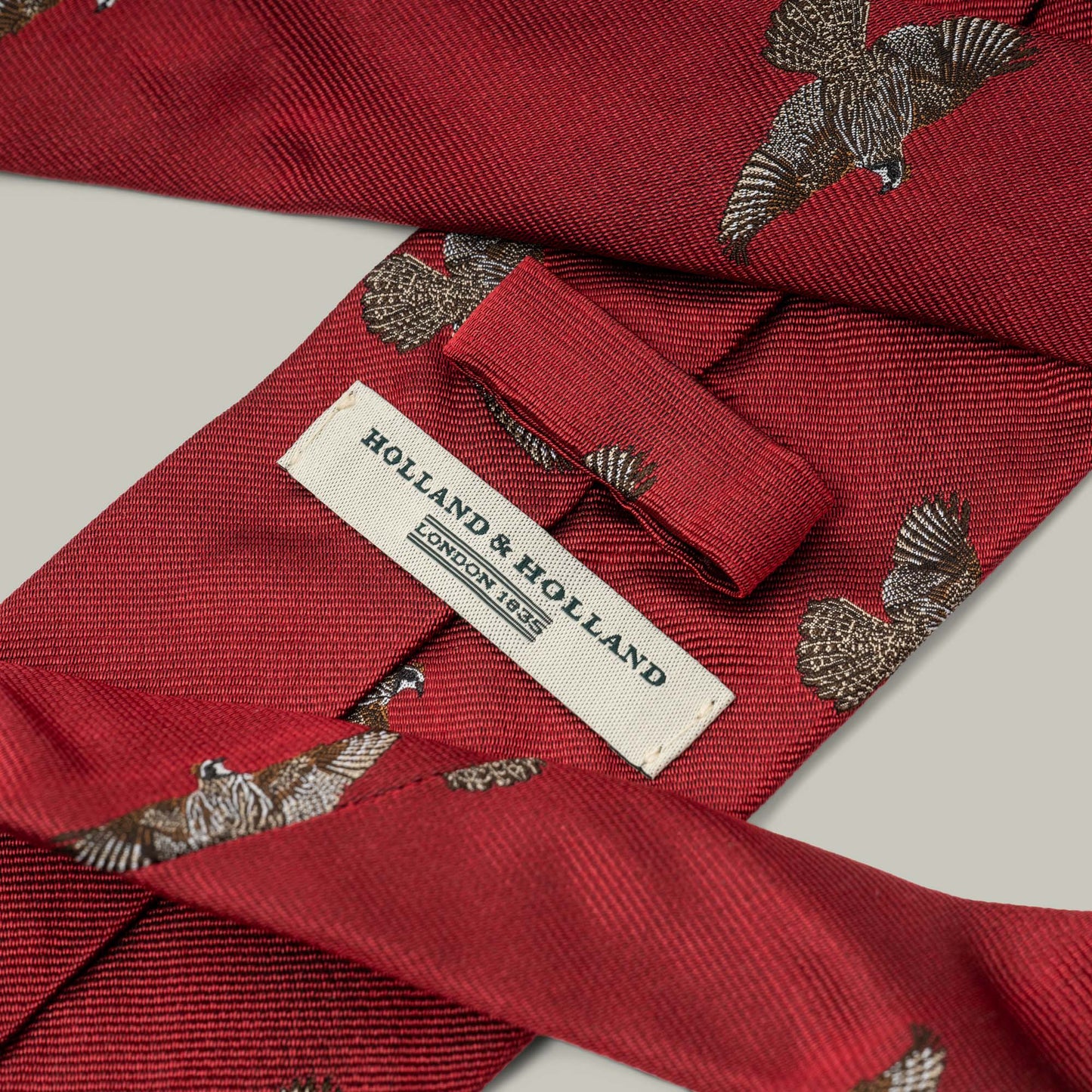 Harrow Silk Woven Tie- Flying Bobwhite Quail [BERRY]
