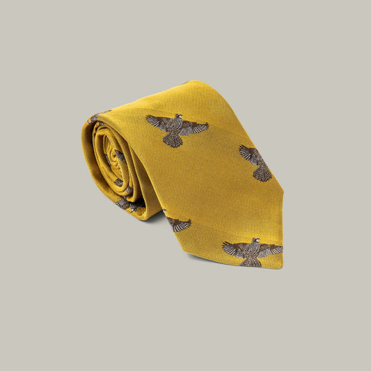 Harrow Silk Woven Tie- Flying Bobwhite Quail [GOLD]