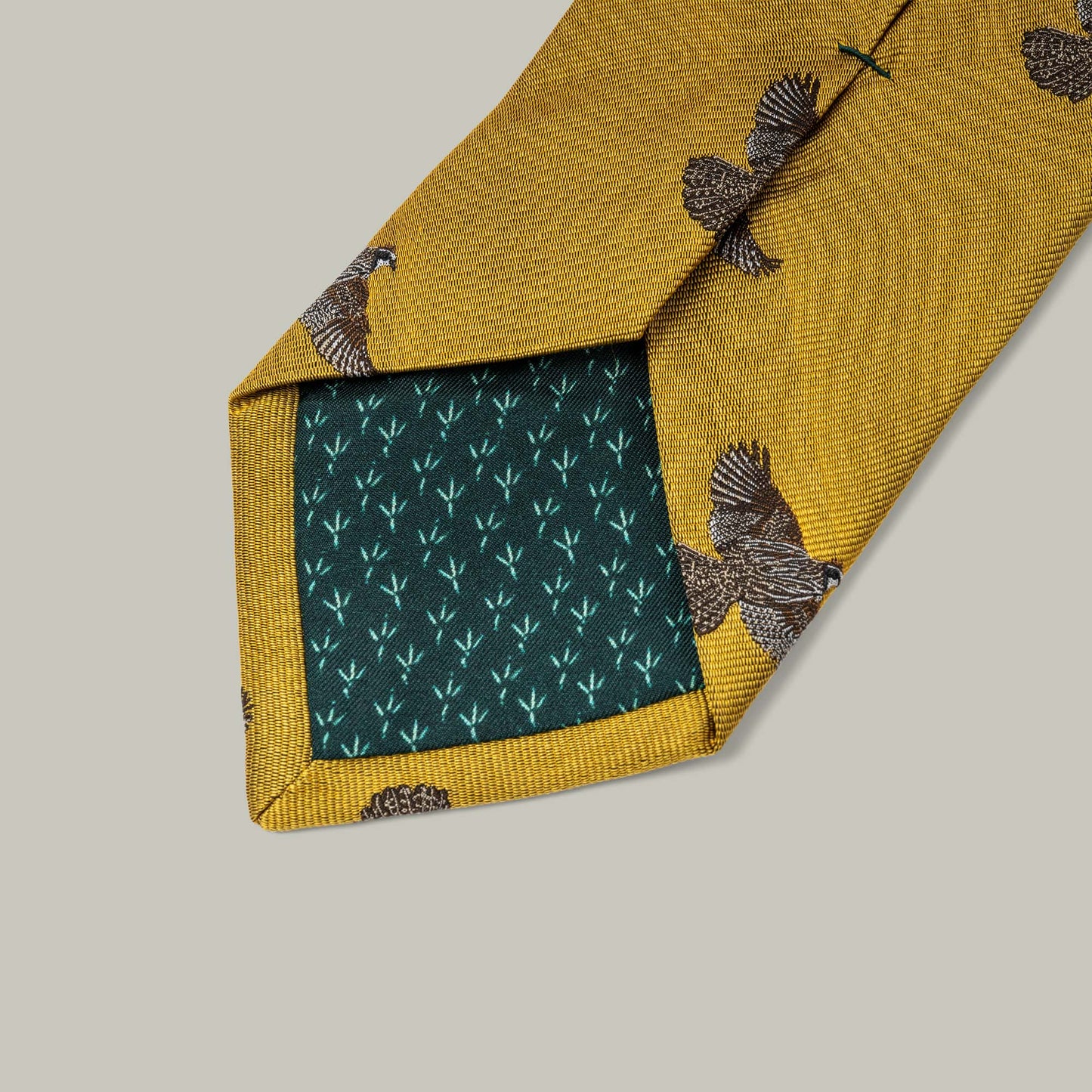 Harrow Silk Woven Tie- Flying Bobwhite Quail [GOLD]