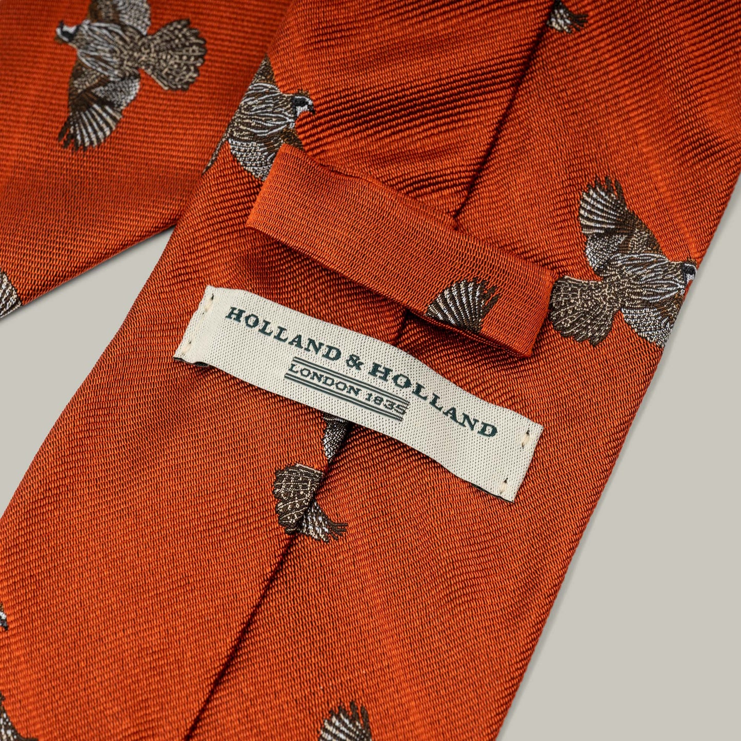 Harrow Silk Woven Tie- Flying Bobwhite Quail [RUST]