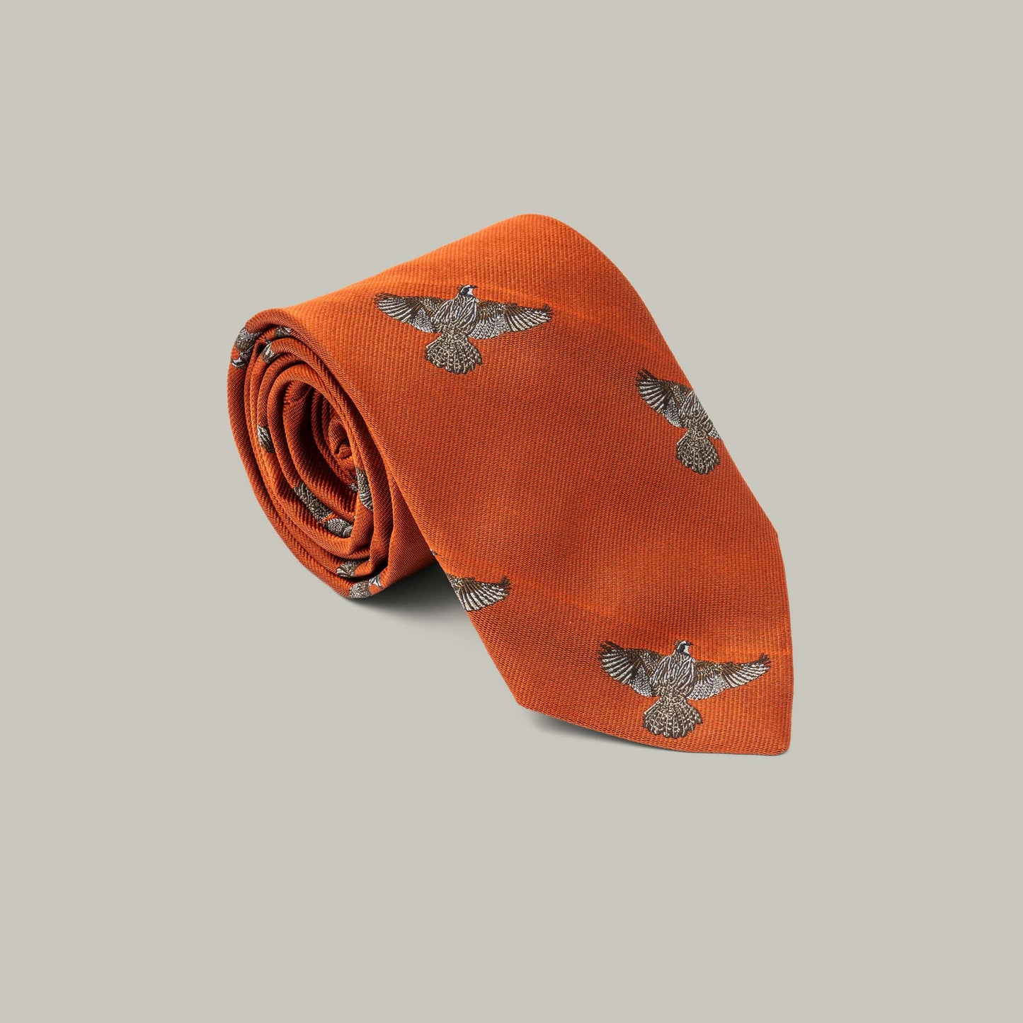 Harrow Silk Woven Tie- Flying Bobwhite Quail [RUST]