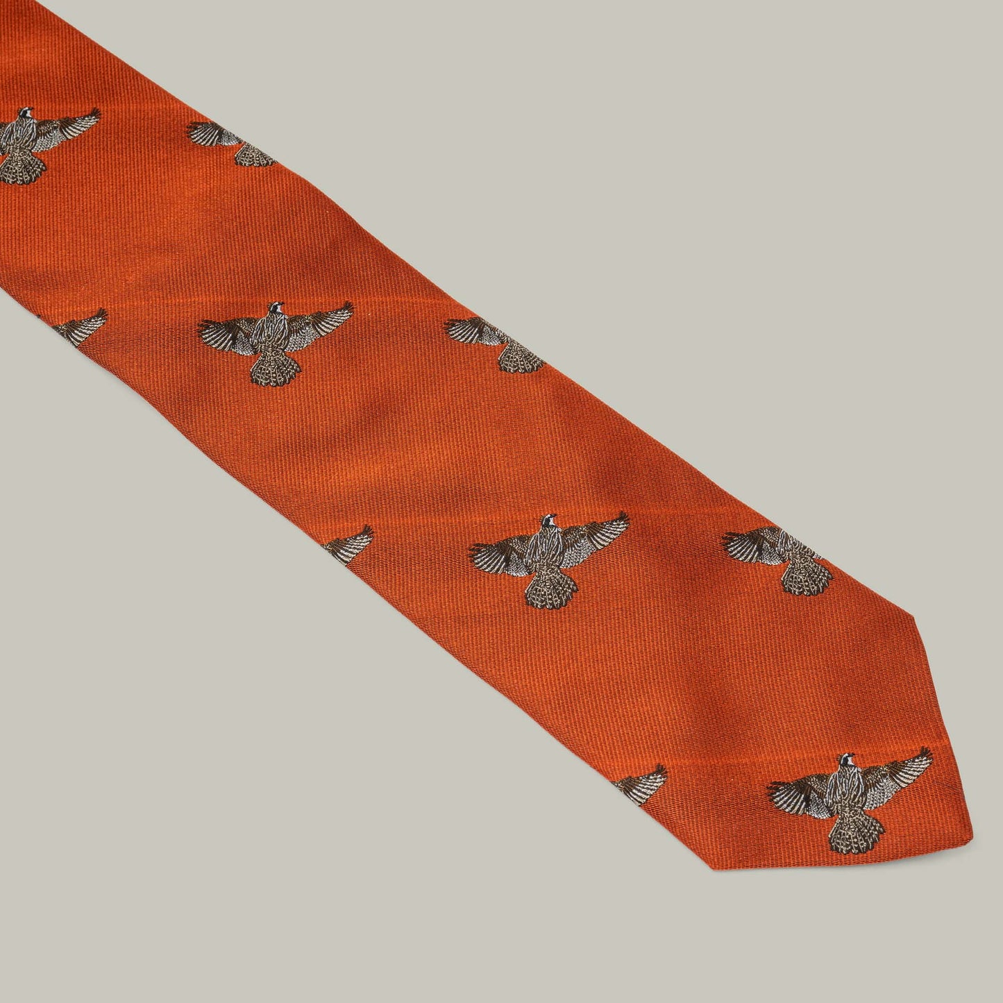 Harrow Silk Woven Tie- Flying Bobwhite Quail [RUST]