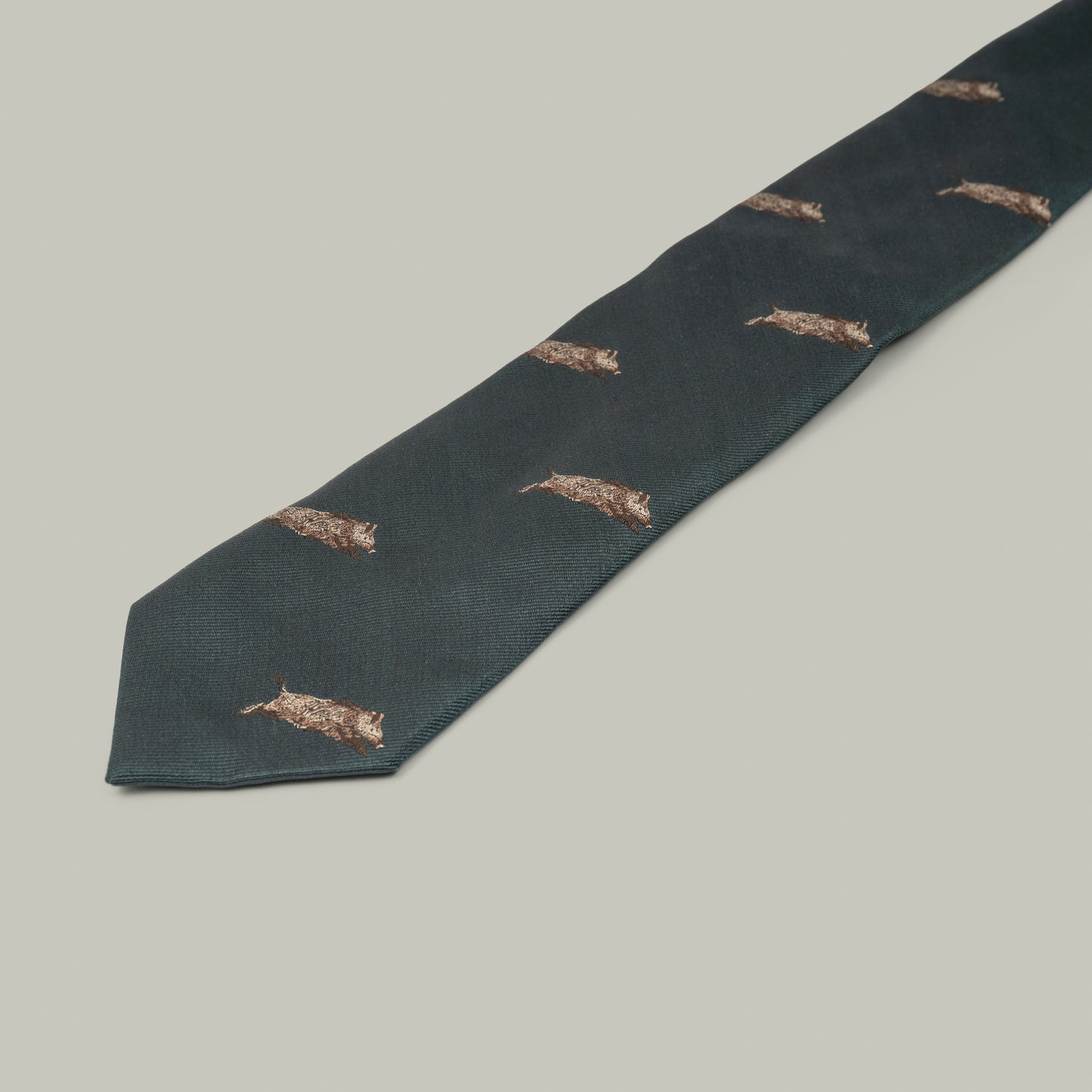 Harrow Silk Woven Tie - Running Boar [H&H GREEN]