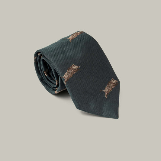 Harrow Silk Woven Tie - Running Boar [H&H GREEN]
