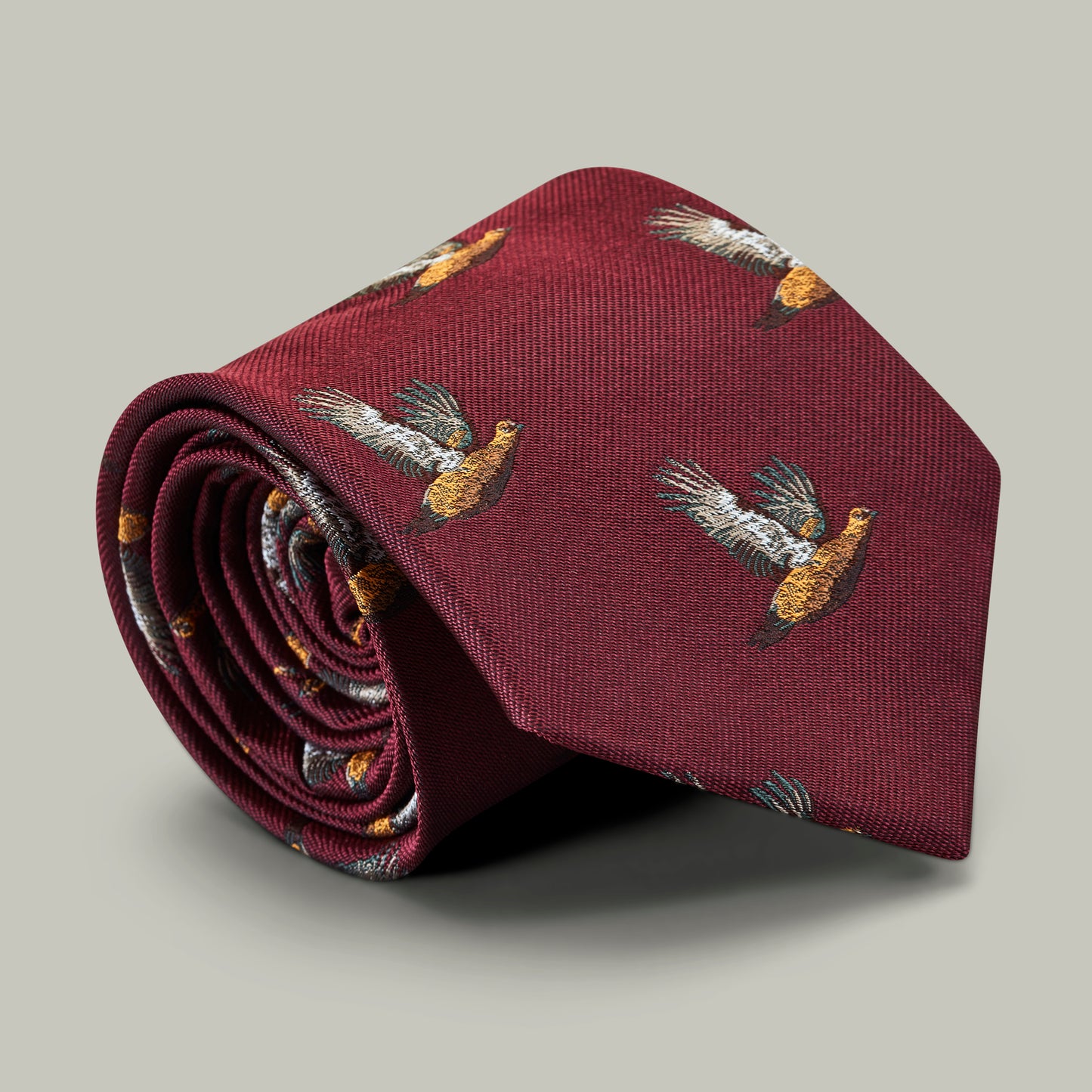 Harrow Silk Woven Tie - Flying Grouse [BERRY]