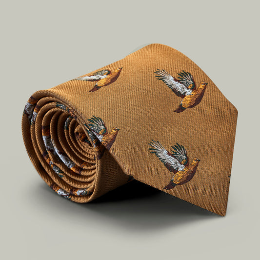 Harrow Silk Woven Tie - Flying Grouse [GOLD]