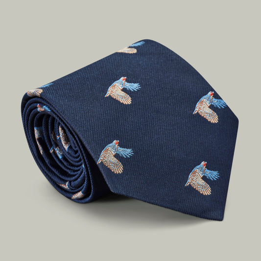 Harrow Silk Woven Tie - Flying Partridge [INDIGO]