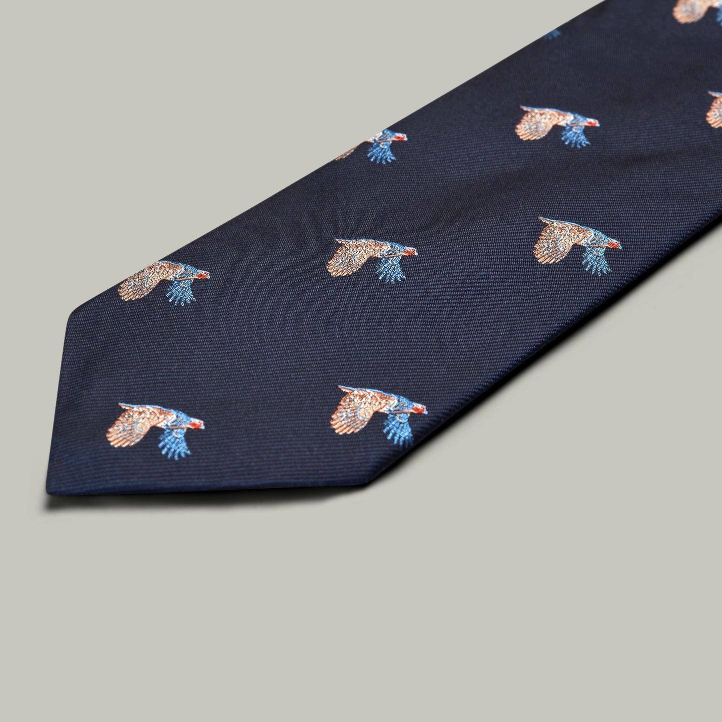 Harrow Silk Woven Tie - Flying Partridge [INDIGO]