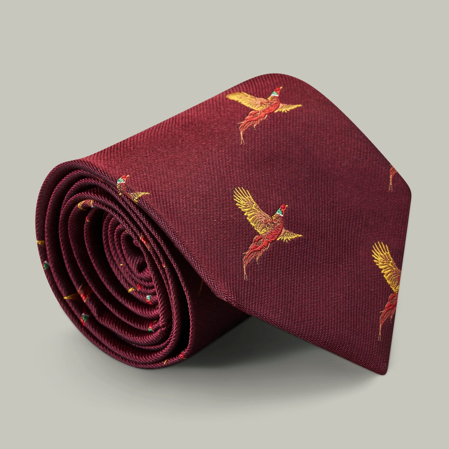 Harrow Silk Woven Tie - Flying Pheasant [BERRY]