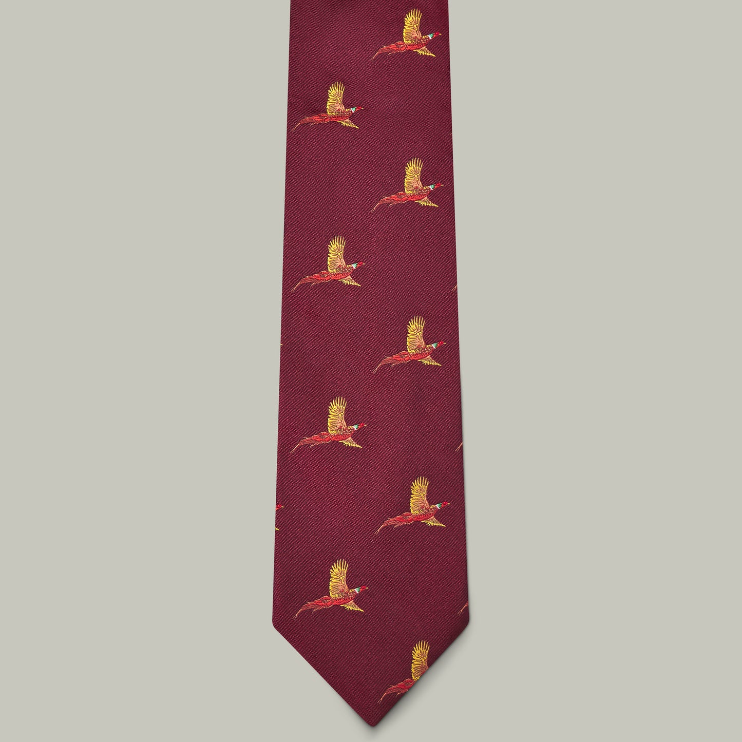 Harrow Silk Woven Tie - Flying Pheasant [BERRY]