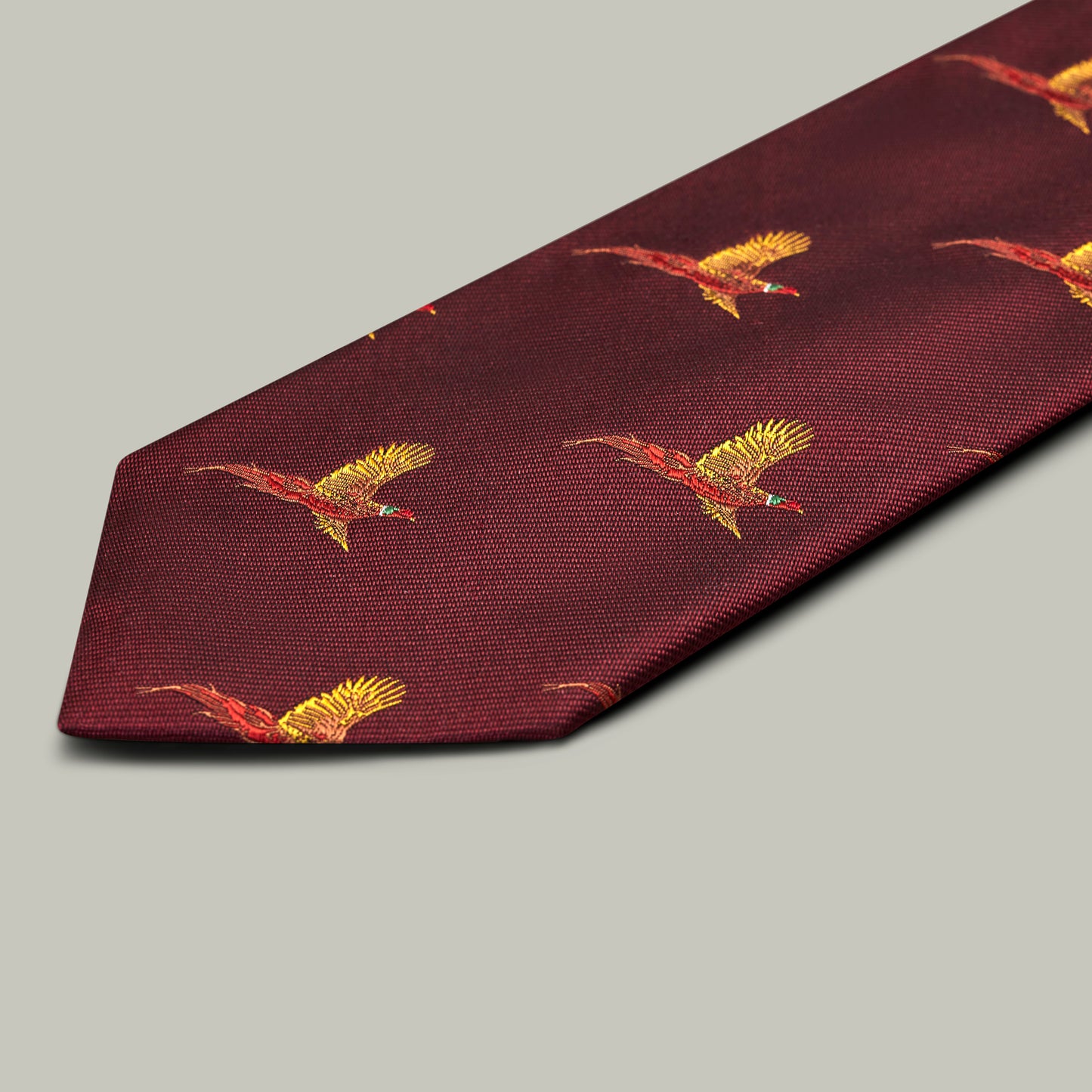 Harrow Silk Woven Tie - Flying Pheasant [BERRY]