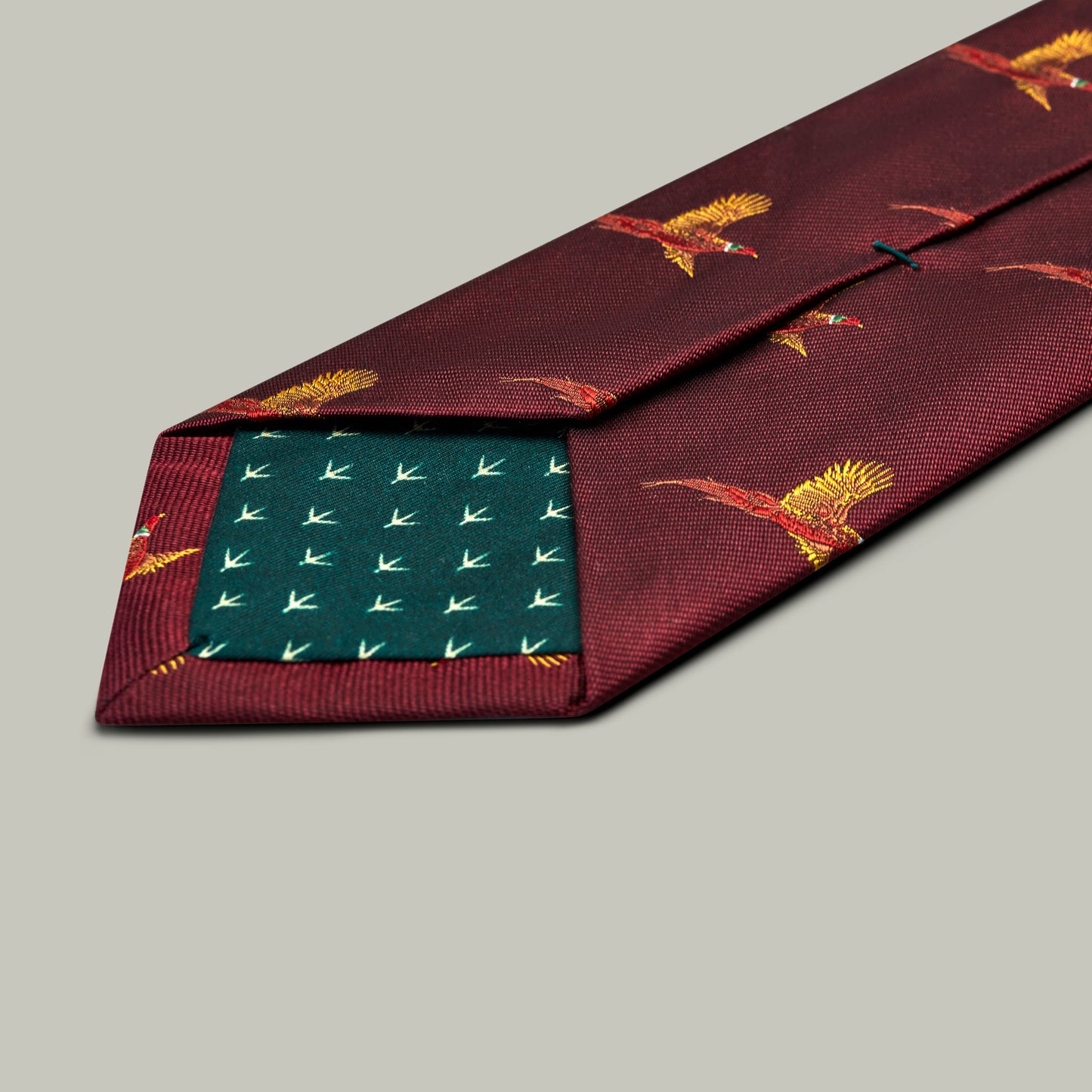 Harrow Silk Woven Tie - Flying Pheasant [BERRY]