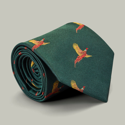 Harrow Silk Woven Tie - Flying Pheasant [HOLLY]