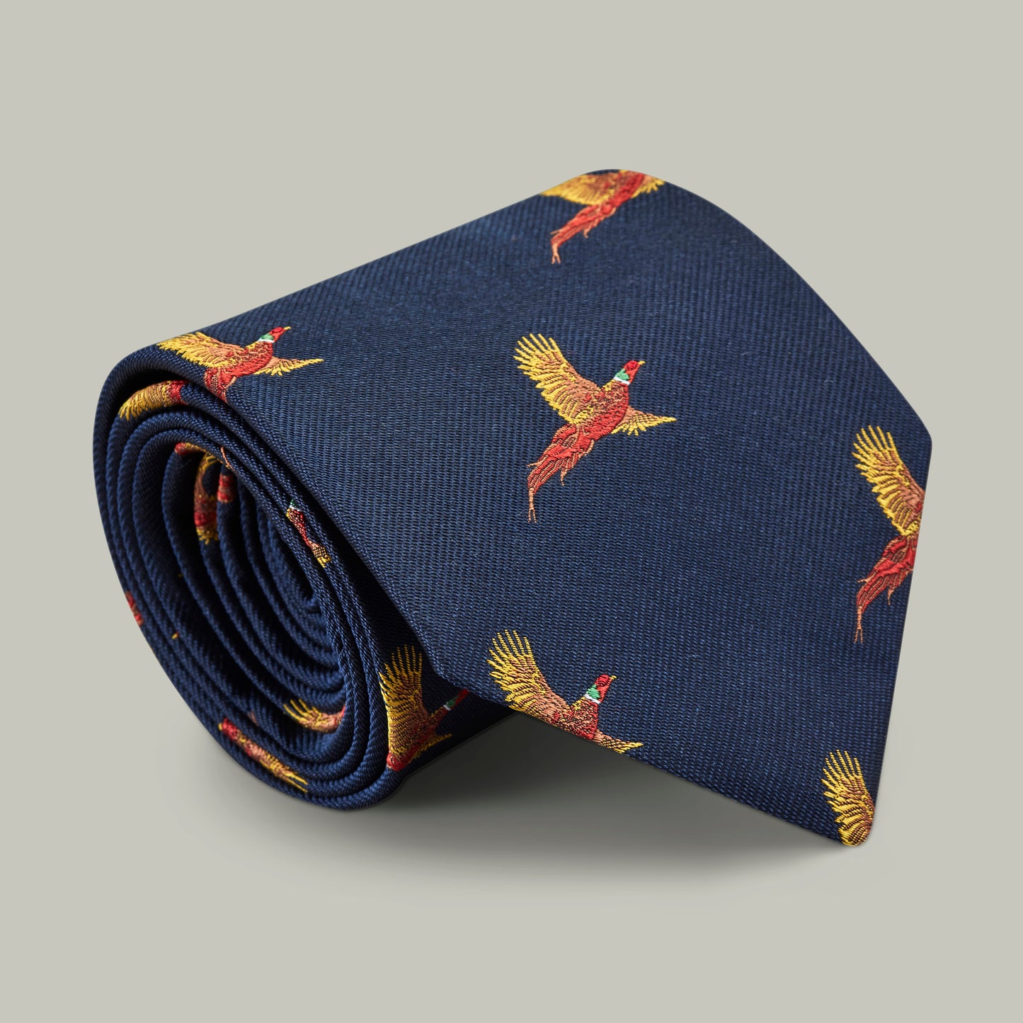 Harrow Silk Woven Tie - Flying Pheasant [INDIGO]