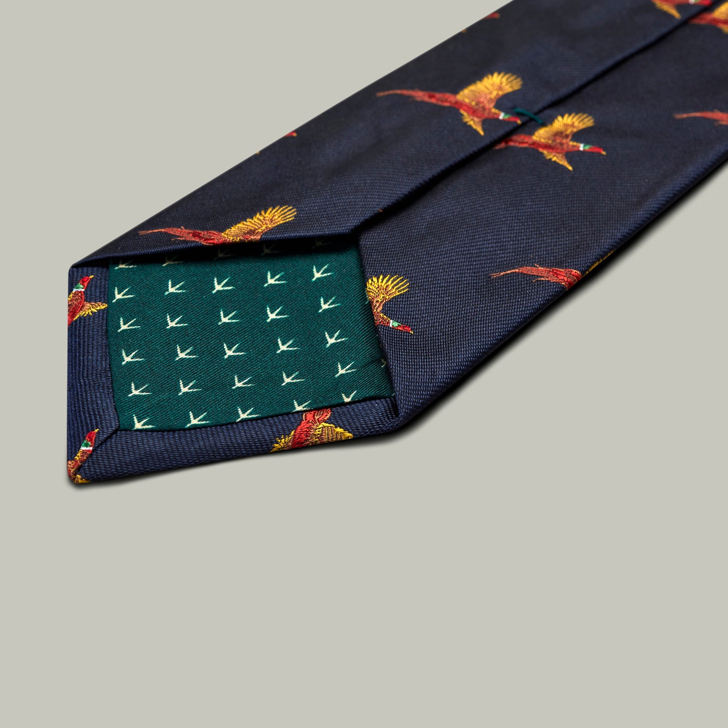 Harrow Silk Woven Tie - Flying Pheasant [INDIGO]