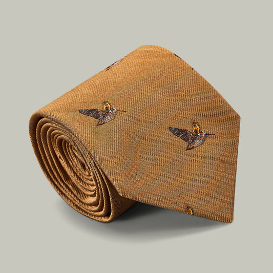 Harrow Silk Woven Tie - Flying Woodcock [GOLD]