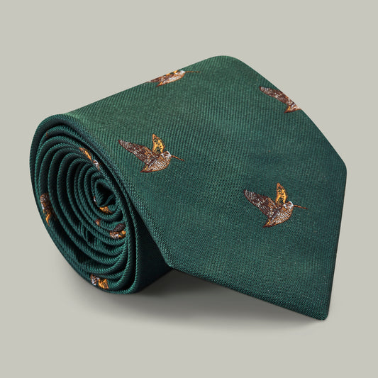 Harrow Silk Woven Tie - Flying Woodcock [HOLLY]