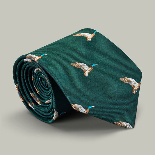 Harrow Silk Woven Tie - Flying Mallard [HOLLY]