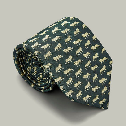 Harrow Silk Woven Tie - Lion [H&H GREEN]