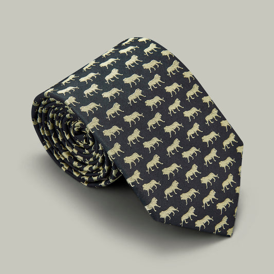 Harrow Silk Woven Tie - Lion [INDIGO]
