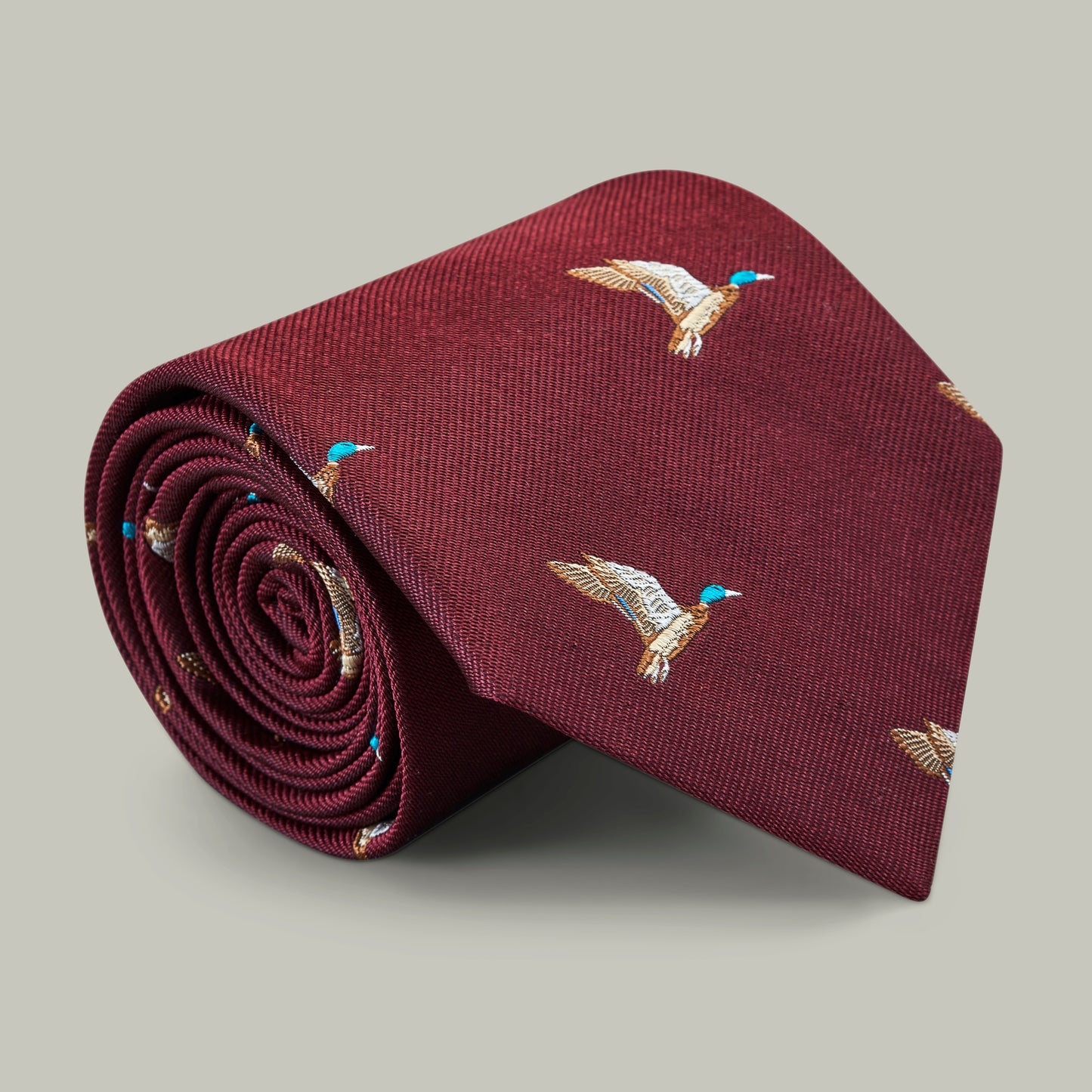 Harrow Silk Woven Tie - Flying Mallard [BERRY]