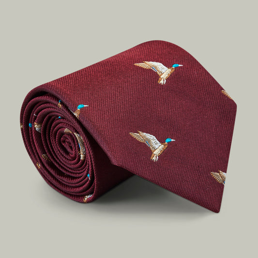 Harrow Silk Woven Tie - Flying Mallard [BERRY]