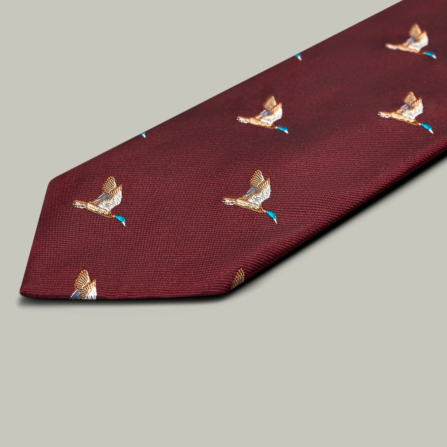 Harrow Silk Woven Tie - Flying Mallard [BERRY]