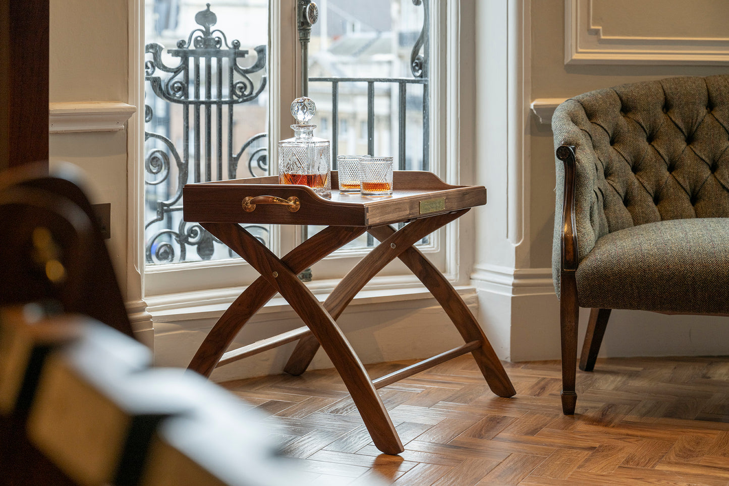Campaign Walnut Tray On Legs