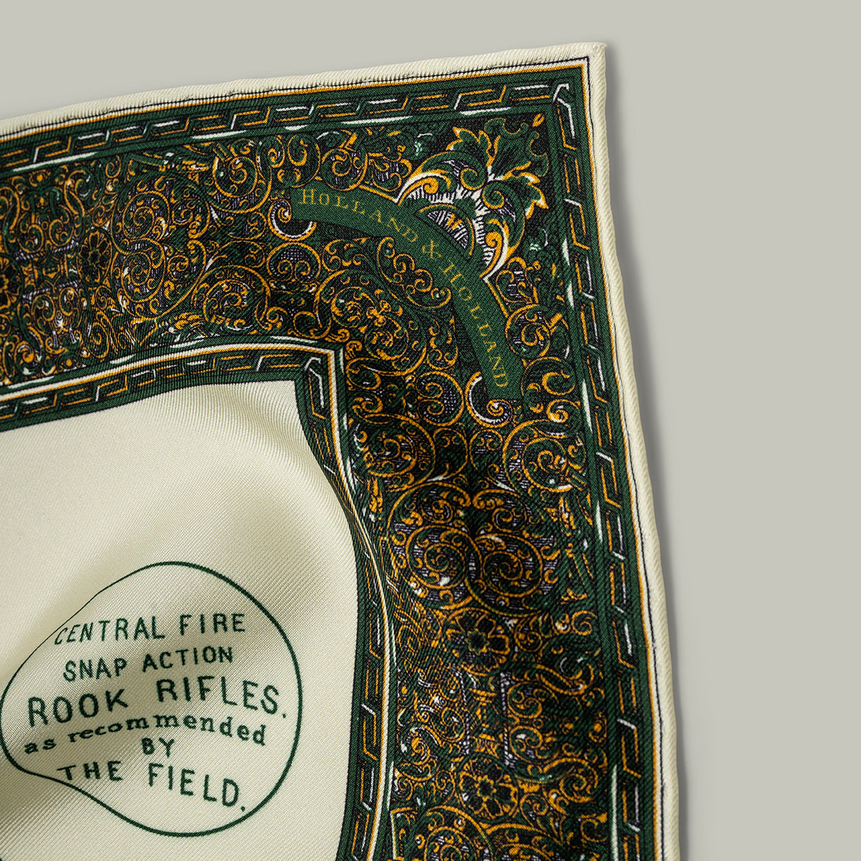 Harrow heritage silk pocket square trade label [H&H GREEN]