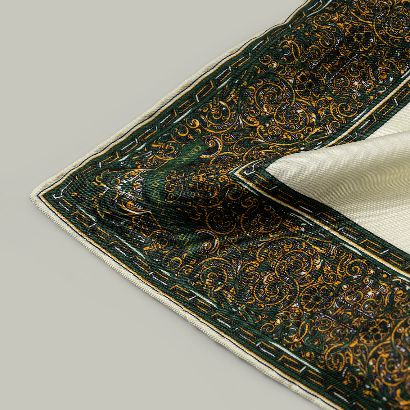 Harrow heritage silk pocket square trade label [H&H GREEN]