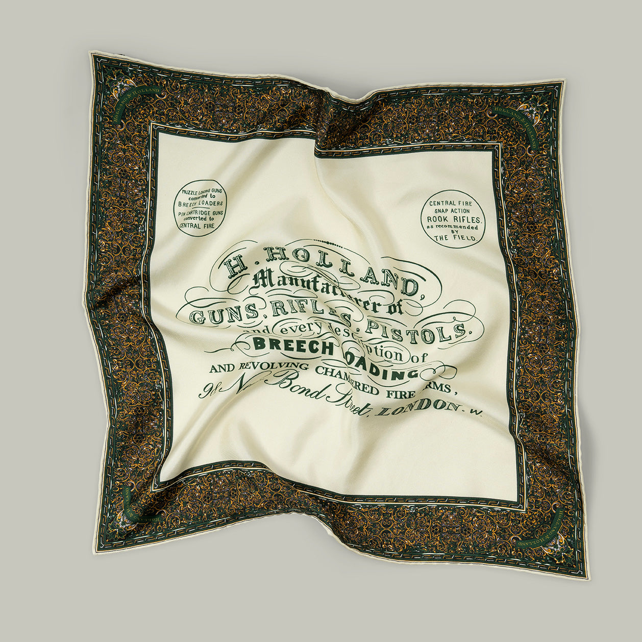 Harrow heritage silk pocket square trade label [H&H GREEN]