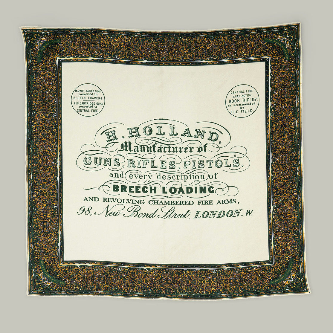 Harrow heritage silk pocket square trade label [H&H GREEN]